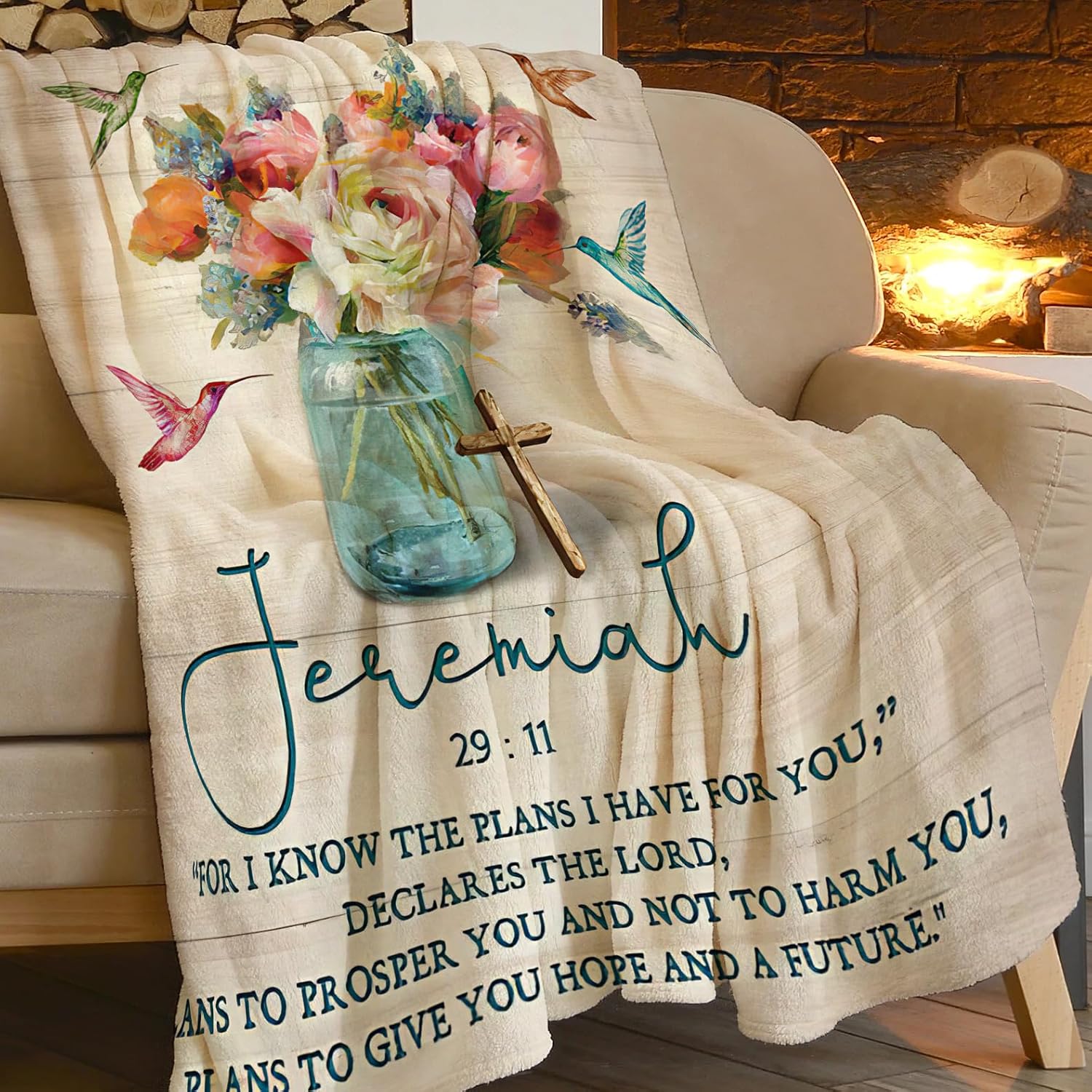 Christian Blanket Plush Cozy Religious Bible Verse Throw Blankets Gifts for Women Men Girls Flannel Fleece Ultra Soft Fuzzy Flower Hummingbird Party Blanket 50"X40" - Image 2