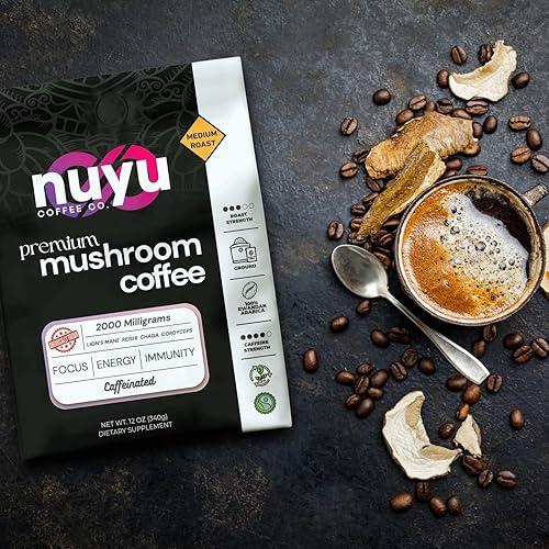 Miniatura 8 de Nuyu Café de hongos de tostado medio, 12 onzas, molido 100% arábica ruandesa, 2000 mg hongos funcionales, melena de león, Reishi, Chaga, Cordyceps