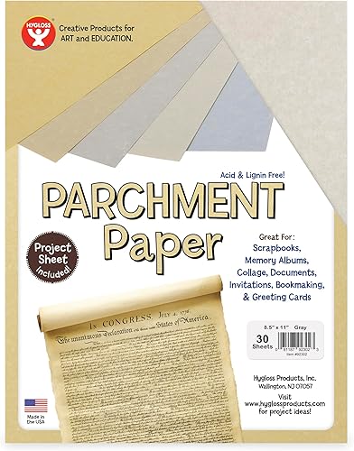 Hygloss 92302 30 Feuilles Papier parchemin, 8,5 par 27,9 cm, Gris