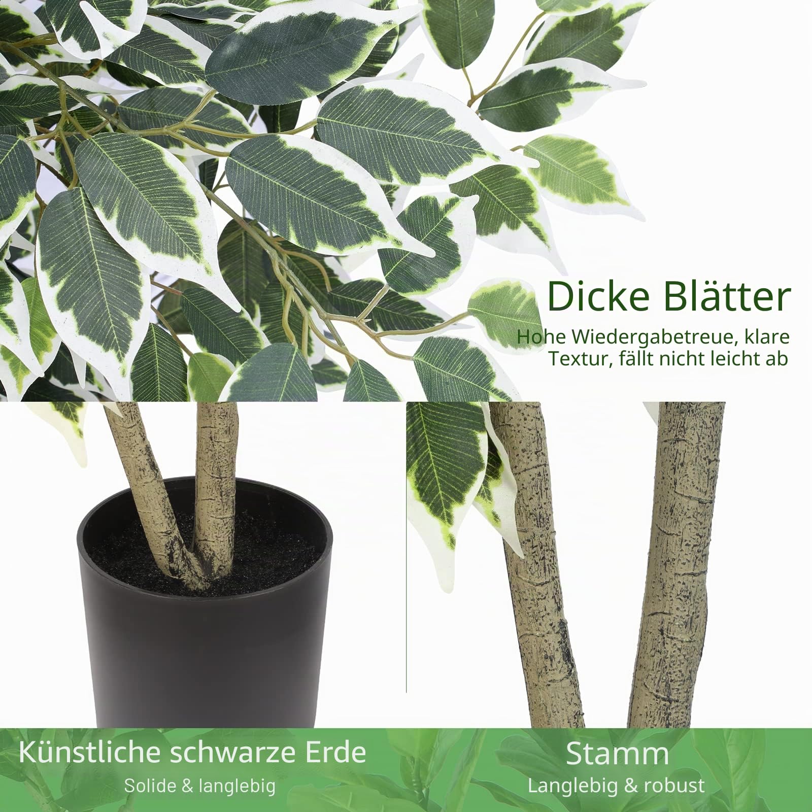 Yepdin Künstlicher Ficusbaum – 1,20 m hoher Kunstbaum aus Seide mit Topf – naturgetreues Laub und Äste für die Dekoration im Innen- und Außenbereich