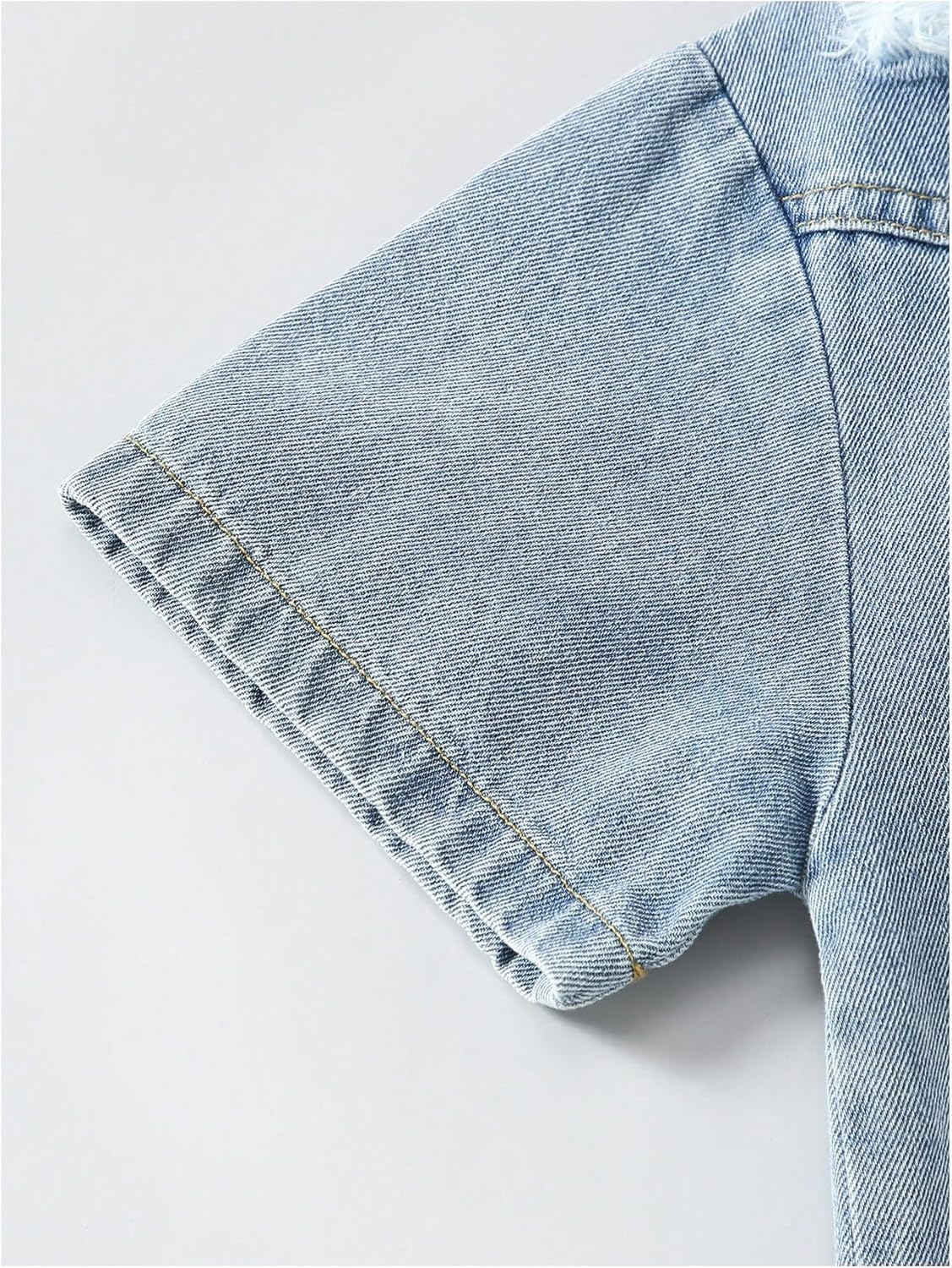 Boy's Short Sleeve Button Down Shirts Ripped Western Lightweight Denim Shirt with Pockets - Image 5