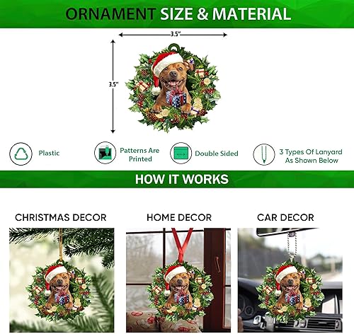 Miniatura 2 de Talataca Staffordshire Bull Terrier con corona de sombrero de Navidad, corona de perro 2D plano para espejo retrovisor de automóvil, accesorios para