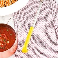 Vista 3 de Restaurantware Met Lux - Cucharón de sopa de 1 onza con mango de gancho, cuchara para servir, con mango amarillo, cuchara de cocina de acero