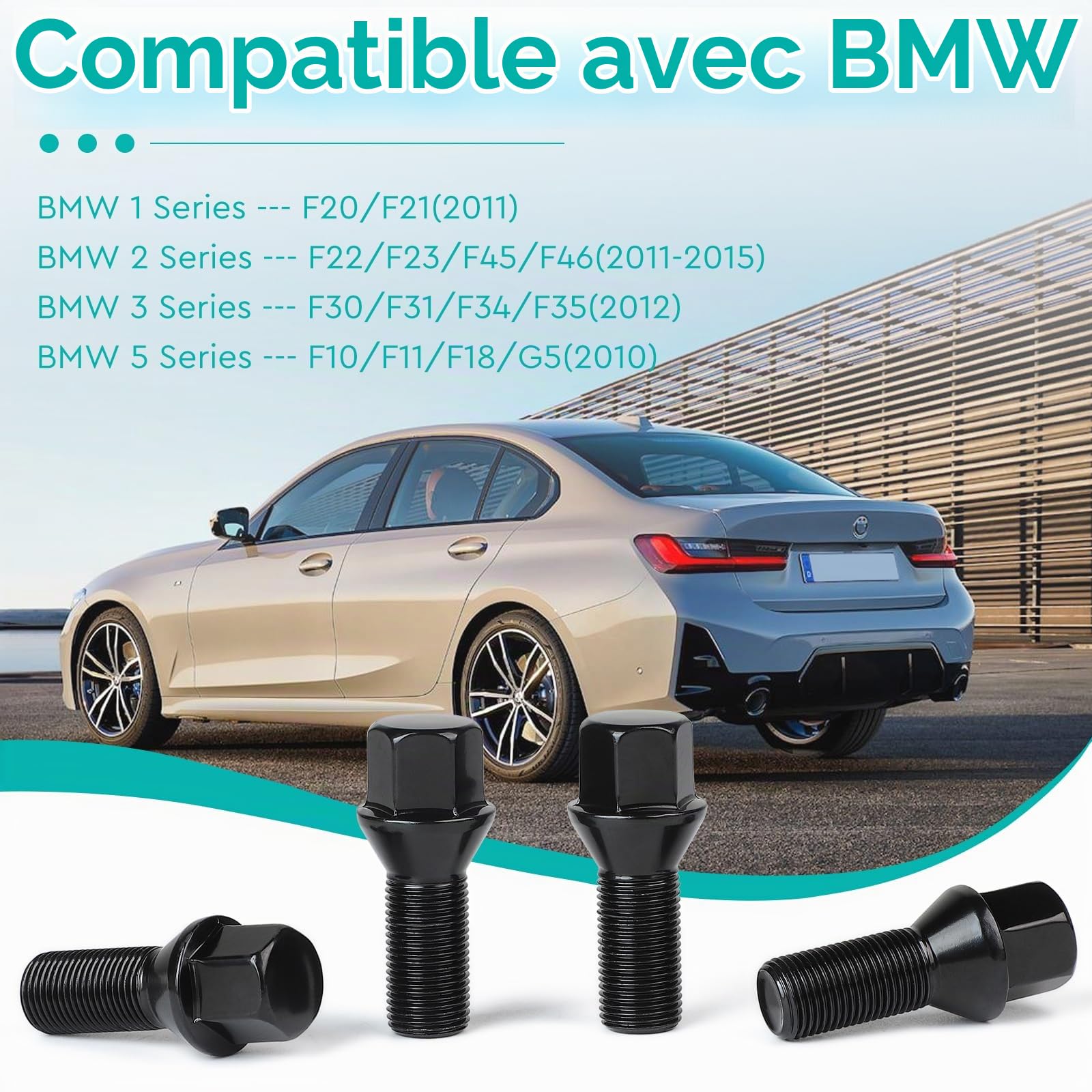 EFUTURETIME Lot de 20 Boulons de Roue, M14 x 1,25, 27 mm, Cône 60°, Goujons de Roue Clé 17 mm, Compatibles avec BMW Série 1, Série 3 et Série 5