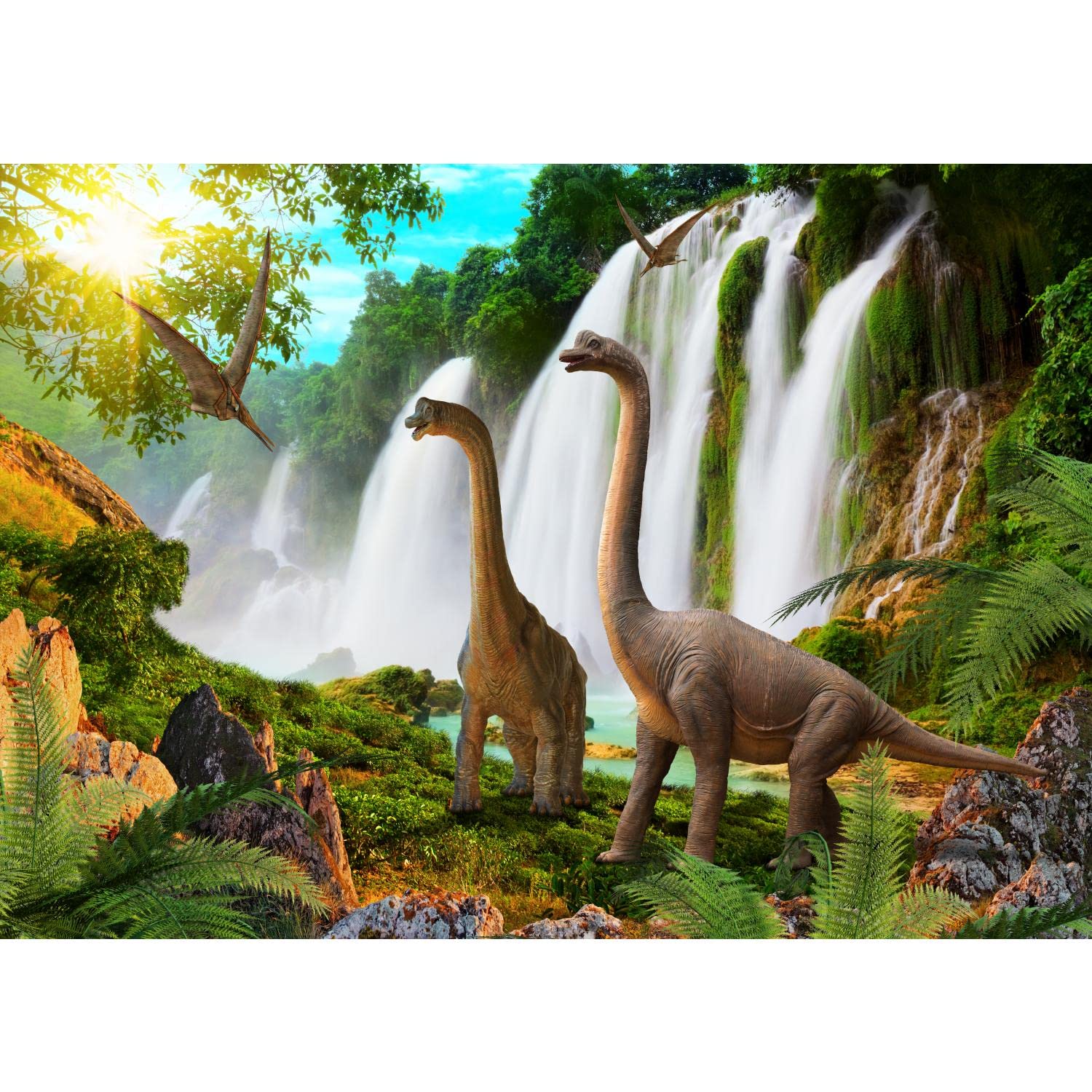 Runa Art B Photo Wallpaper Dinosaur 352 X 250 Cm Non-Woven Wall Art Xxl Moderne Living Room Edroom Green Lue 9191011