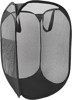 The upgraded pop-up laundry basket features a breathable side pocket mesh design, making it ideal for rooms, apartments, dormitories, travel, business trips, and children's storag(1, Black)