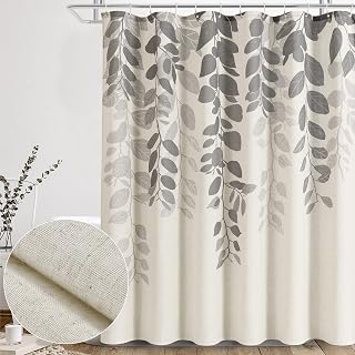 Grey Linen Shower Curtain Grey and White Fabric Shower Curtains for Bathroom Beige Cloth Shower Curtain Set with Hooks Gray Eucalyptus Shower Curtains Modern Farmhouse Bath Curtain 72x72 Inch