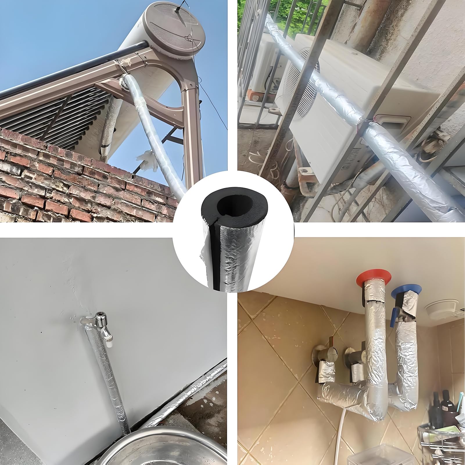 Aislamiento de Tuberías para Exterior Aislante Tubo Aire Acondicionado Coquilla Aislamiento de Aluminio Autoadhesivo Fundas de Aislamiento Térmico para Tuberías (ID)219mm x (T)30mm x (L)0.95m
