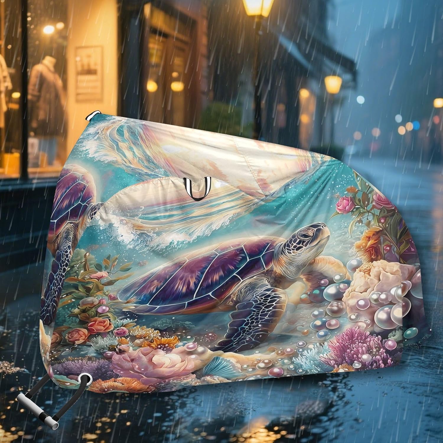 ALAZA Sea Turtle Pearls Coral Bike Cover Waterproof Outdoor Ebike Bicycle Covers Tarp Protection for 1/2 Bikes, Sun UV Dust Wind Proof