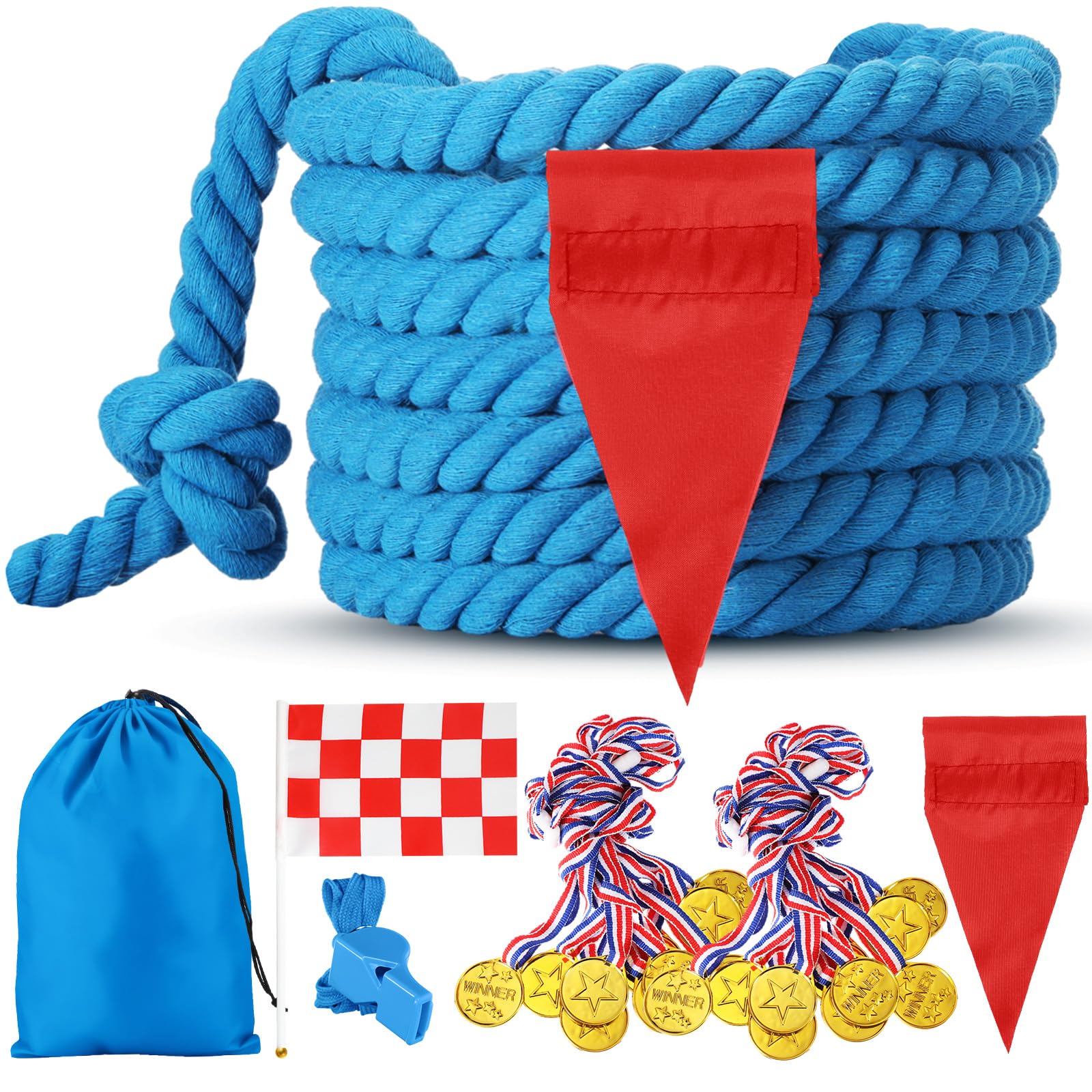Syhood Tug of War Rope Sets Family Reunion Outdoor Game Party Games for Adults Outdoor Carnival Birthday Party Camping Picnic Yard Backyard Lawn Team Building Summer Activities (Blue,20')