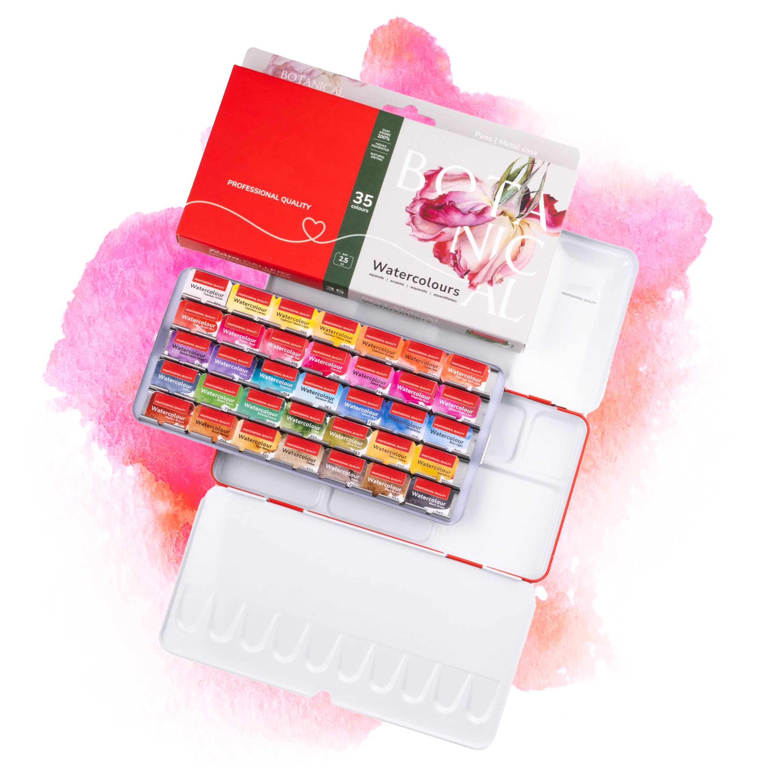 Kit Aquarelle Peinture – 35 x Godet Aquarelles Professionnelle Extra Fine Botanique | Palette Aquarelle Adulte Portable pour Voyage et L’atelier D’artiste | Coffret en Métal
