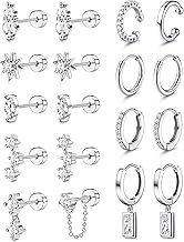 MILACOLATO 20G Hypoallergenic Flat Back Earrings for Women 316L Surgical Steel Flatback Stud Earrings Trendy Small Huggie Hoops Ear Cuffs Cartilage Earring Stacks Earring Sets for Multiple Piercing
