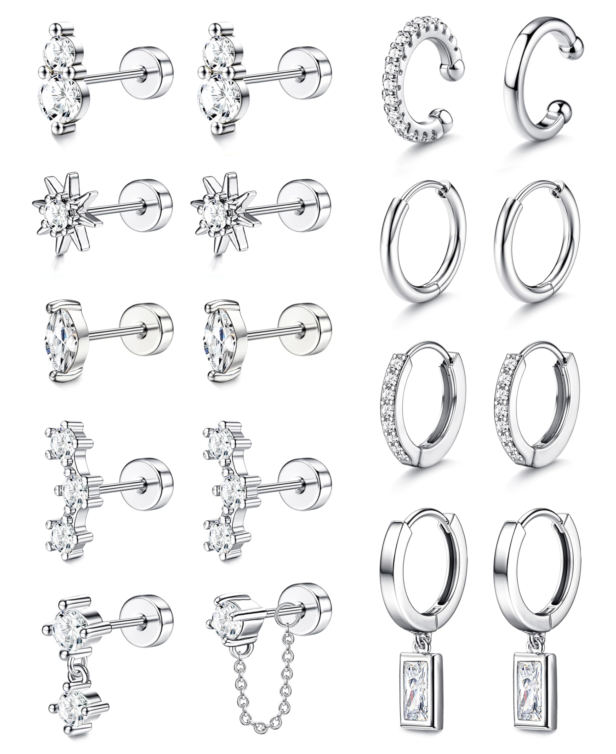 MILACOLATO 20G Hypoallergenic Flat Back Earrings for Women 316L Surgical Steel Flatback Stud Earrings Trendy Small Huggie Hoops