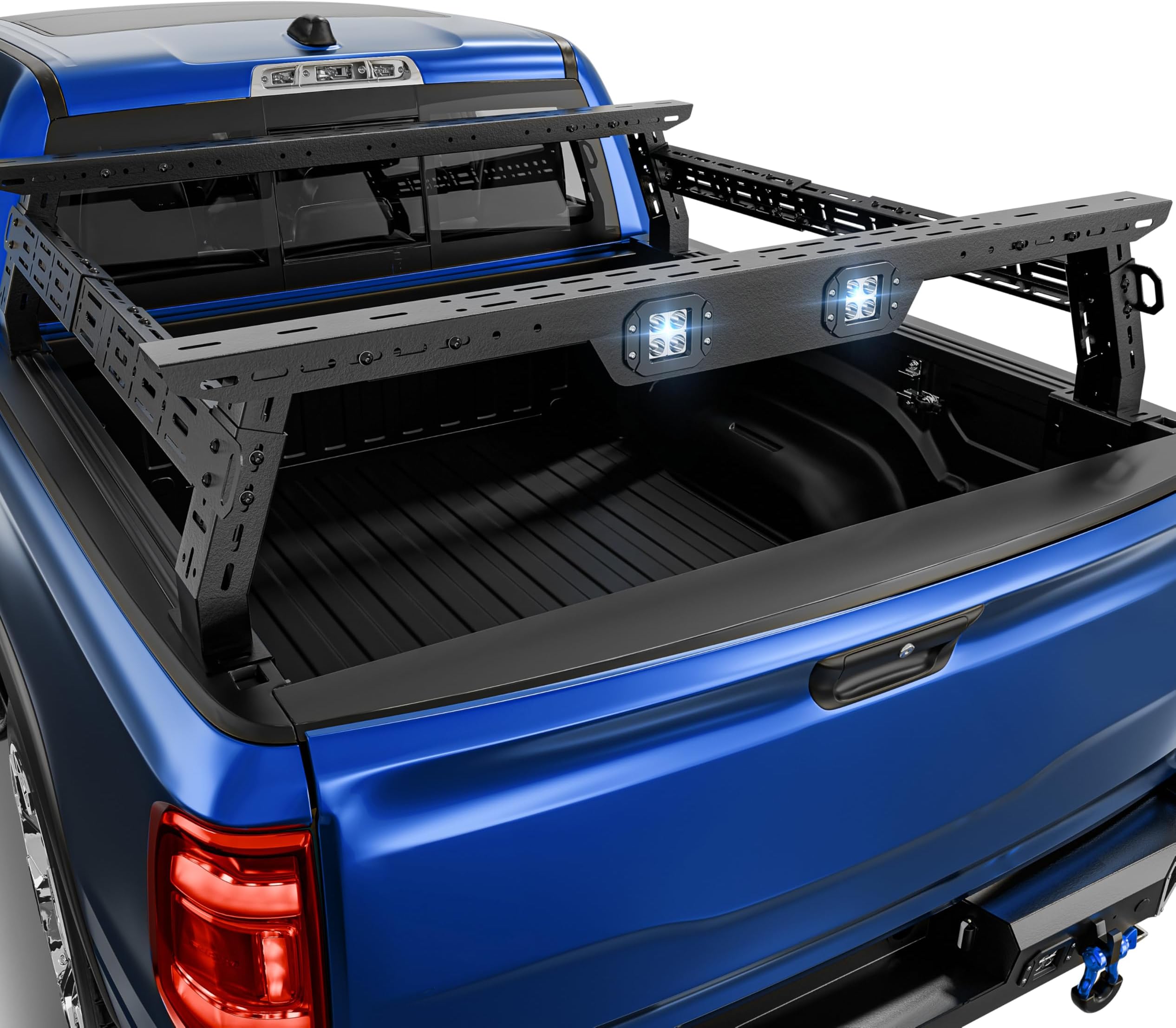Overland Truck Bed Racks Adjustable 14.5-17.3" High Cargo Carrier Compatible for Ford F-150/Dodge Ram 1500/Chevy Silverado 1500/GMC Sierra 150 with 2 Led Lights Back Ladder Rack