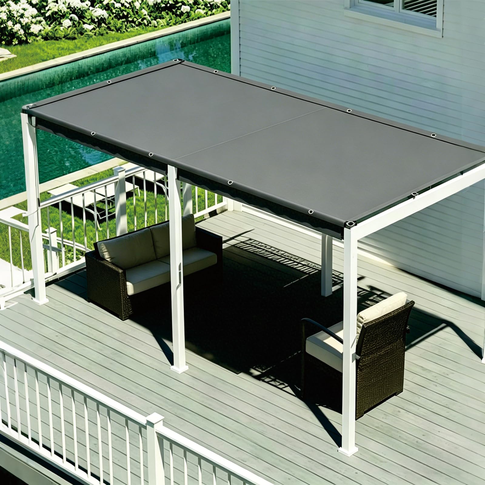 Voile d'ombrage imperméable et anti-UV 6x10m avec œillets de fixation
