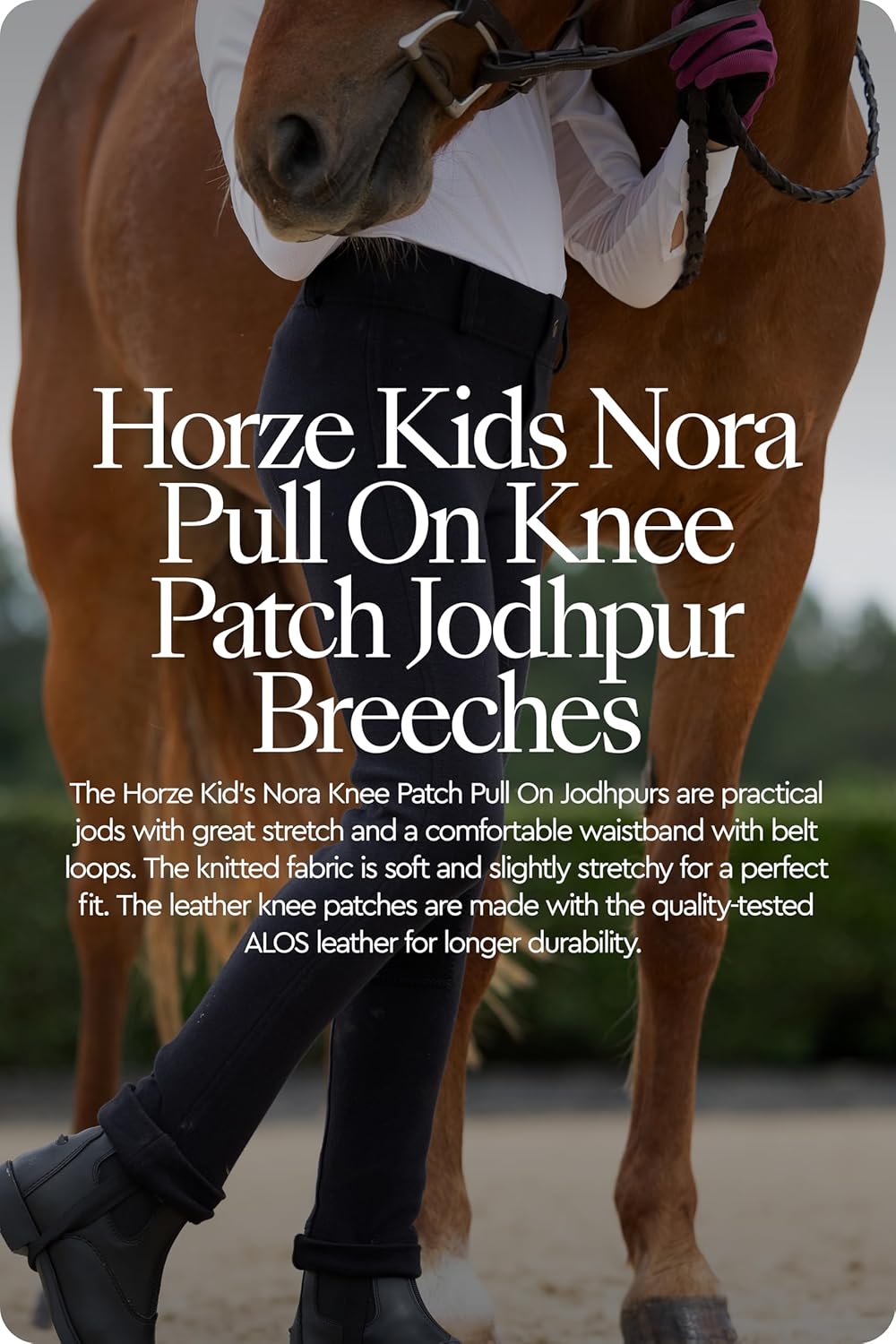HORZE Nora Girls Riding Pants with Leather Knee Patch | Kids Equestrian Girls Jodhpurs Breeches | Size Chart in Images - Image 7