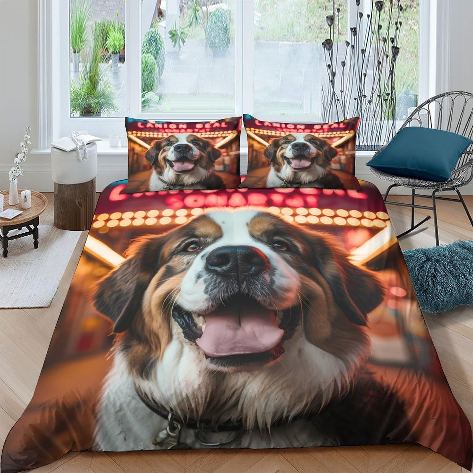 Ctjqhvkz Style-5 3D Printed Dog Smile Fitted Sheet Microfiber Soft Anti-Slip Pet Face Bed Cover For Bedroom Dorm Mattress Decor Single（135X200cm）