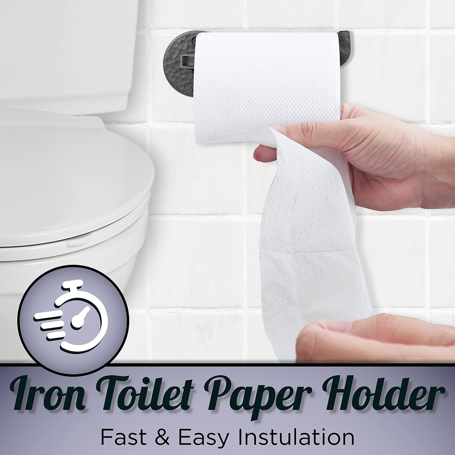 Wrought Iron Toilet Paper Holder - Rustic Toilet Paper Holder Wall Mount Tissue Holder for Bathroom, Toilet Paper Roll Holder for Farmhouse Style Home & Vintage House - Black, 6.5 x 3 X 2.5 In