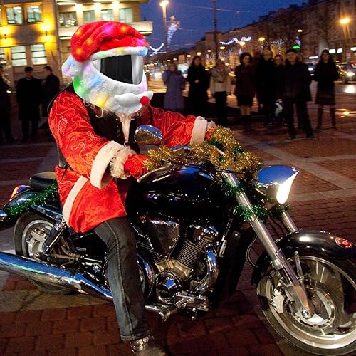 Miniatura 6 de Cubierta de casco de motocicleta de Papá Noel extragrande con luz para decoración de sombrero de 30 x 15.8 pulgadas para hombres y mujeres, regalos