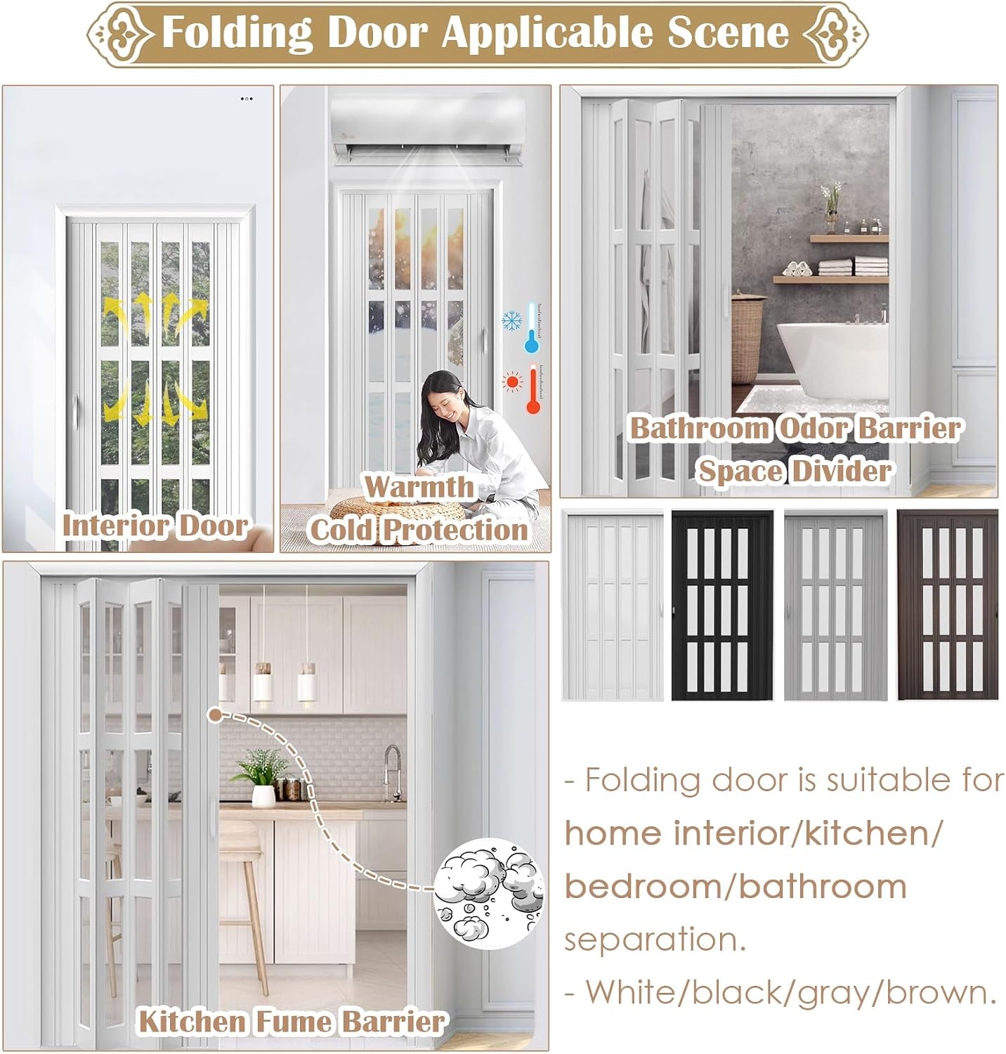 90in Tall Accordion Doors Interior, White Folding Barn Doors/ Multifold Closet Retractable Door for Laundry Room Bedroom Loo Doorway Partitions, Puertas Plegables Para Interiores(White B,80in x 90in/2