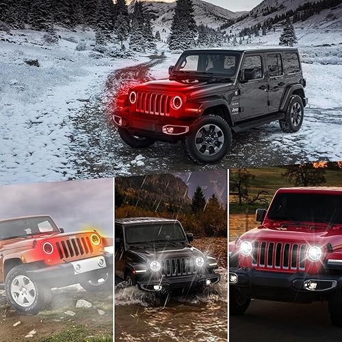 Miniatura 7 de H6024 - Faro delantero LED altobajo y luz de señal de giro, 7 pulgadas LED DRL Halo Ring Faro redondo compatible con Jeep Wrangler JK TJ LJ CJ Miata