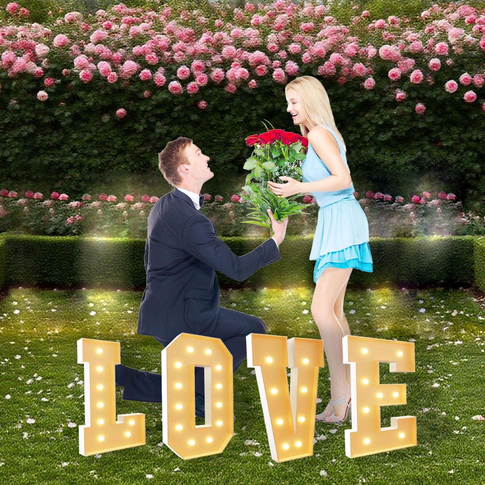 Love-Leuchtbuchstaben 1,22 m Liebesbrief-Antragsset schnelle Montage ohne Werkzeug for Antrag Hochzeit Verlobung(120cm)