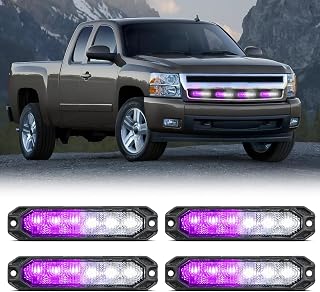 Nilight 6LED Emergency Strobe Lights 4PCS Ultra Slim Surface Mount Hazard Caution Light bar 12-24V Sync Feature Warning Flashing Light kit for Truck Car Vehicle ATV SUV UTV Purple and White