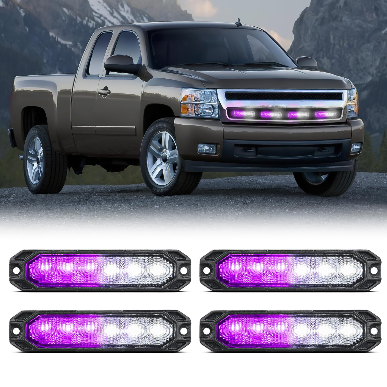 Nilight 6LED Purple White Emergency Strobe Light Sync Feature Surface Mount