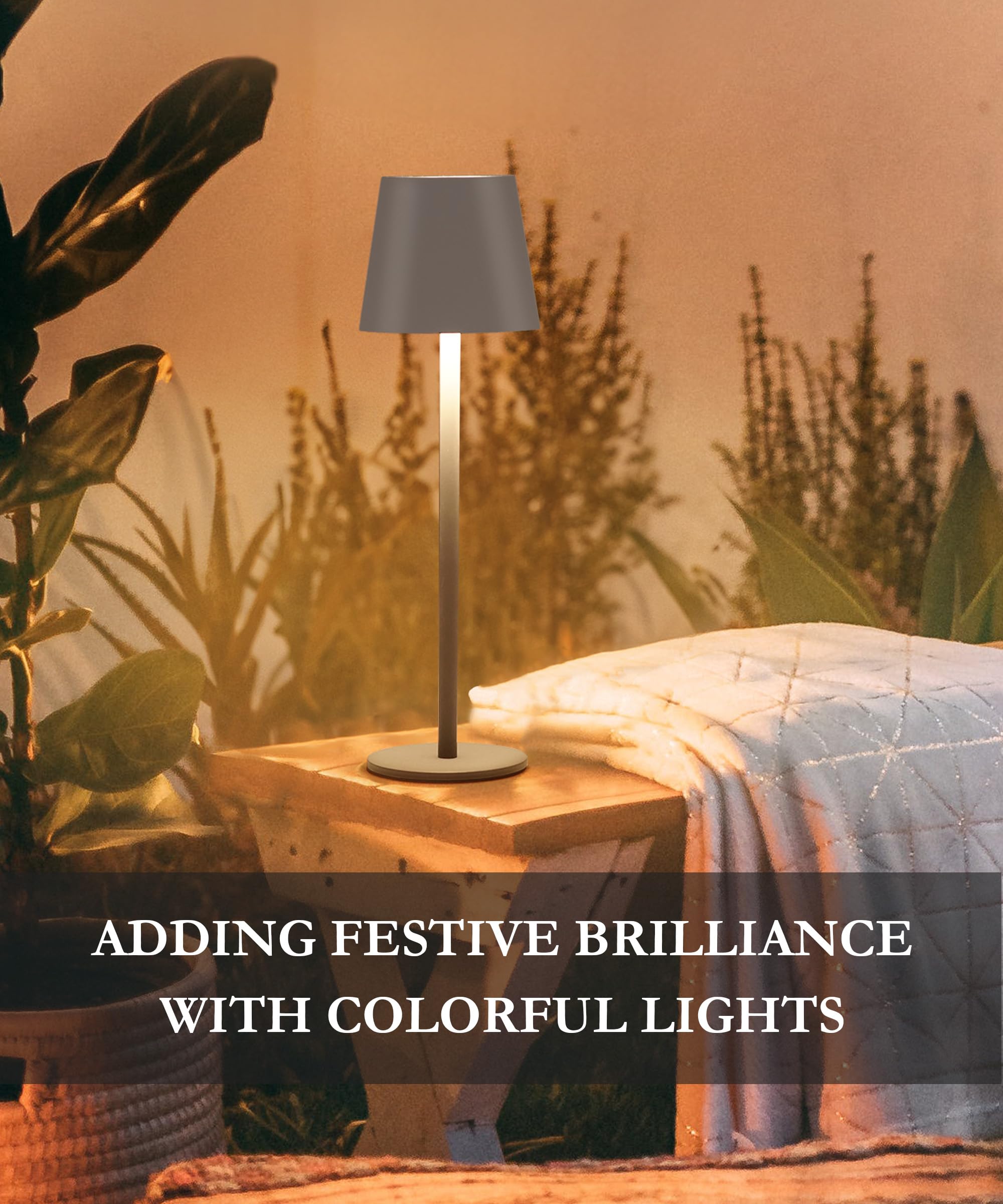 Faithorse 2-Pack RGB Cordless Table Lamp, RGB 8 Modes & Touch Control Rechargeable Battery Desk Lamp, IP54 Waterproof Outdoor Table lamp for Bedroom/Outdoor/Restaurant/Camping/Bars (Grey)
