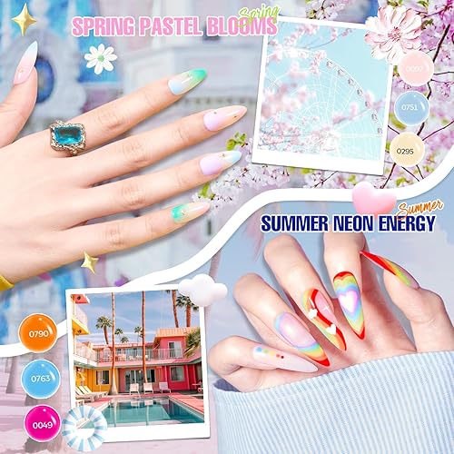 Miniatura 3 de MEFA Juego de 60 esmaltes de uñas de gel con luz UV, 32 colores para todas las estaciones, juego de esmalte de uñas de gel nude con base y capa