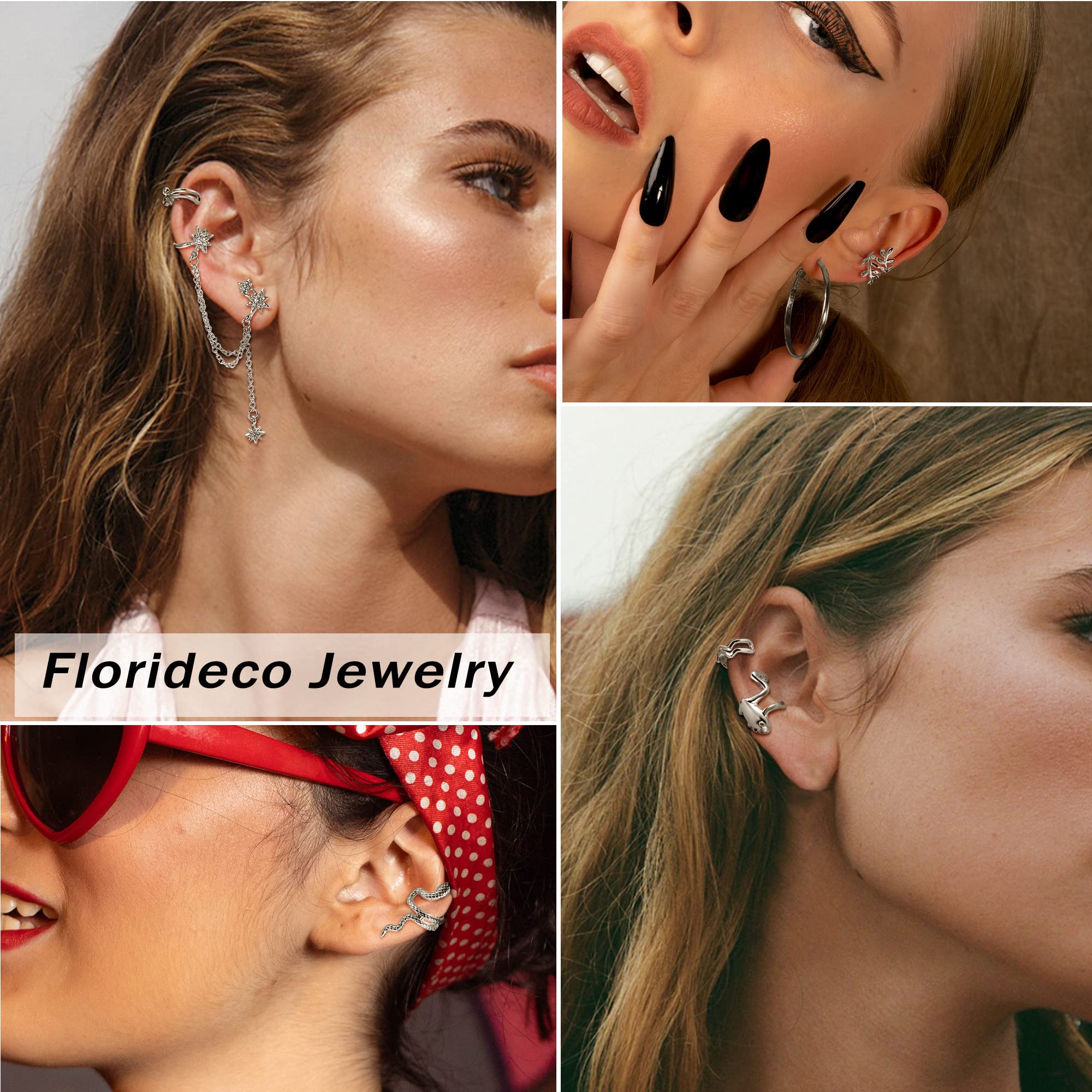 Florideco Ear Cuff Earrings Set for Women Adjustable Fake Earring Cuffs Non Piercing Earring Set Ear Jewelry Set