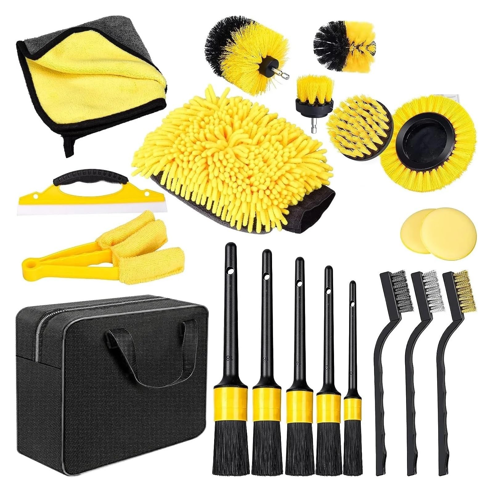 Kit de herramientas limpieza coche, juego cepillos for detalles con bolsa transporte, for interior y exterior(15pcs)