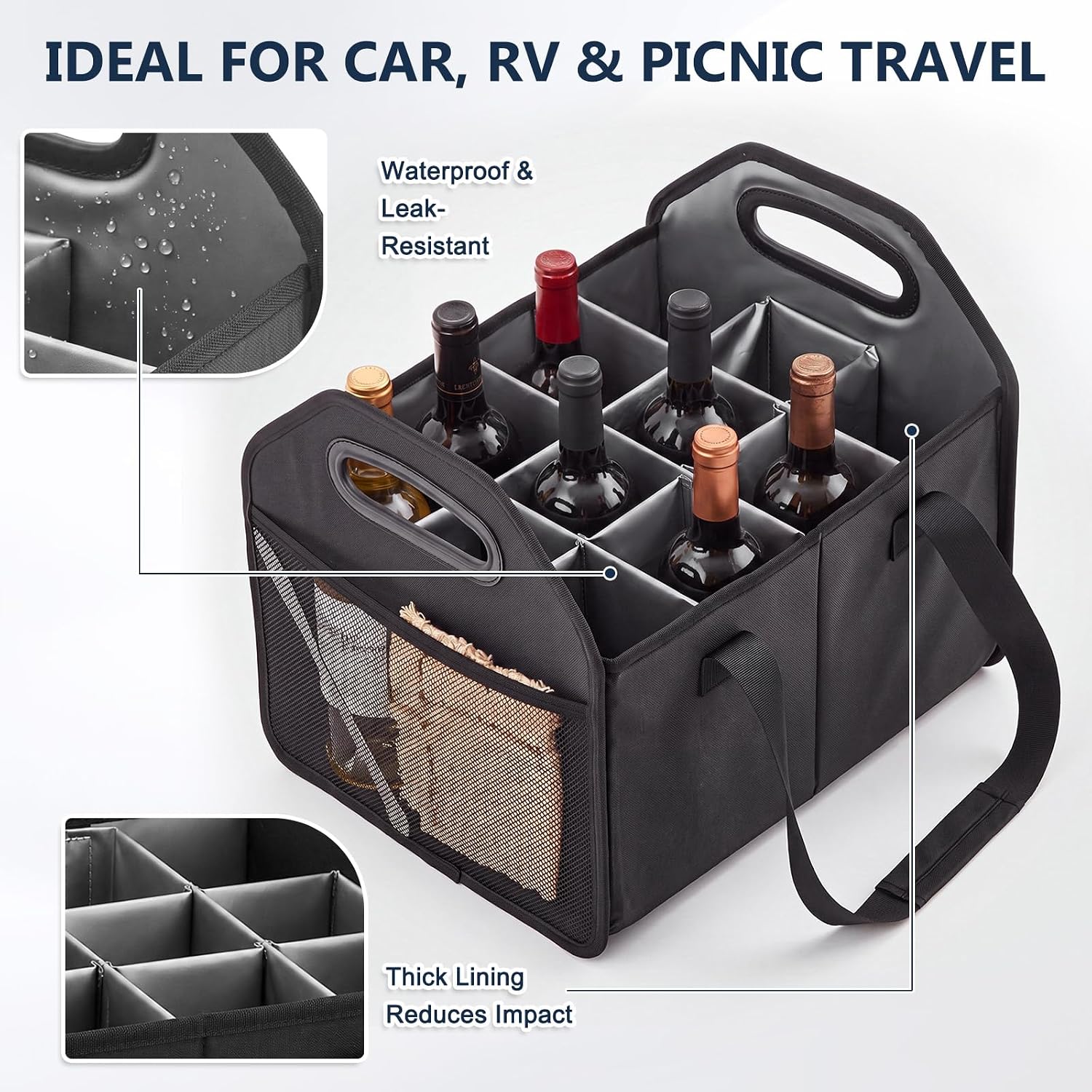 Mifoci 2 Pack 12-bottle Wine Carrier Bags with Removable Dividers Pockets