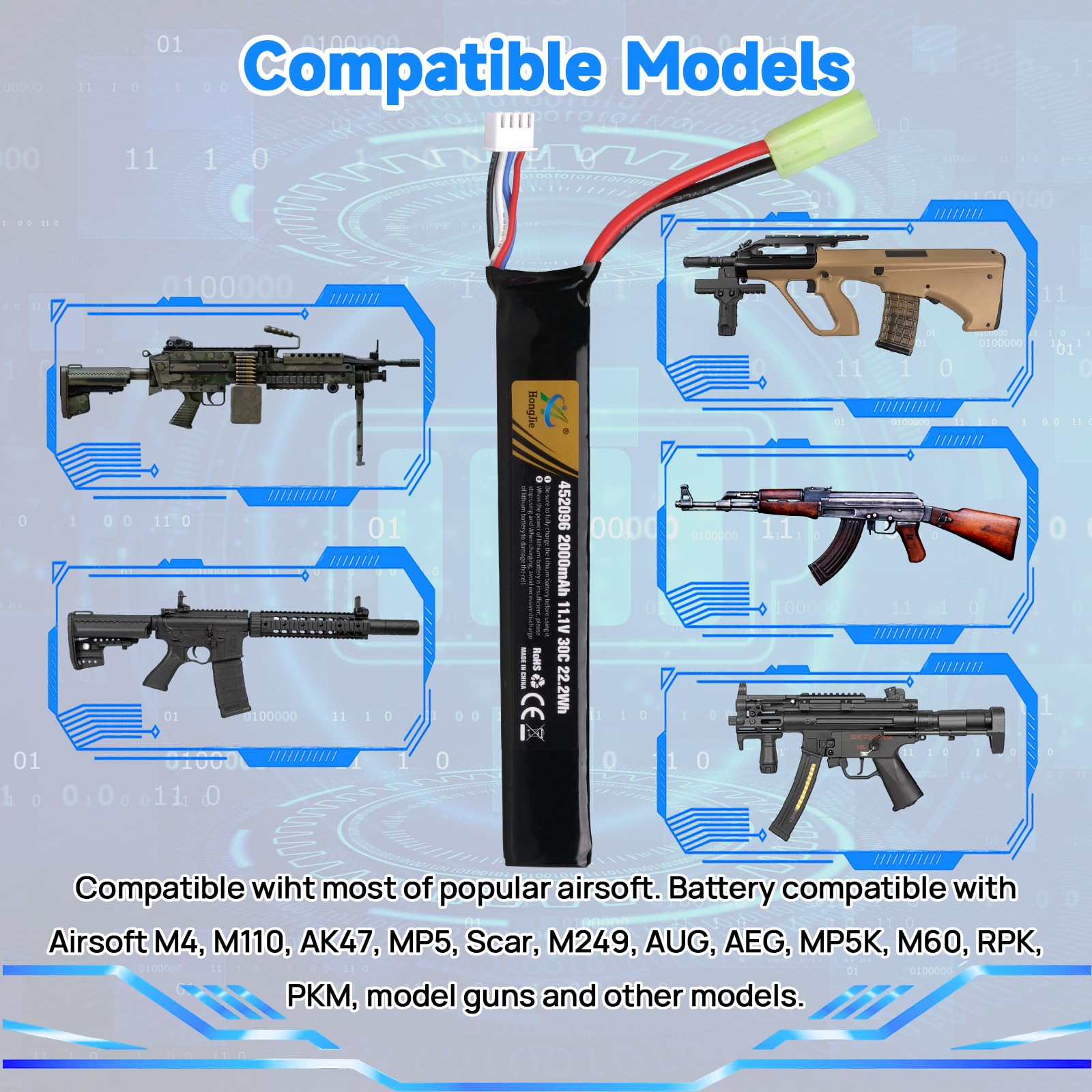 11,1 V 2000 mAh 30C 3S Batteria LiPo Ricaricabile con Tamiya Connettore per Giocattoli Airsoft M4, M110, AK47, L85, MP5, Scar, M249, AUG, AEG, MP5K, M60, RPK, PKM Model Airsoft Rifle