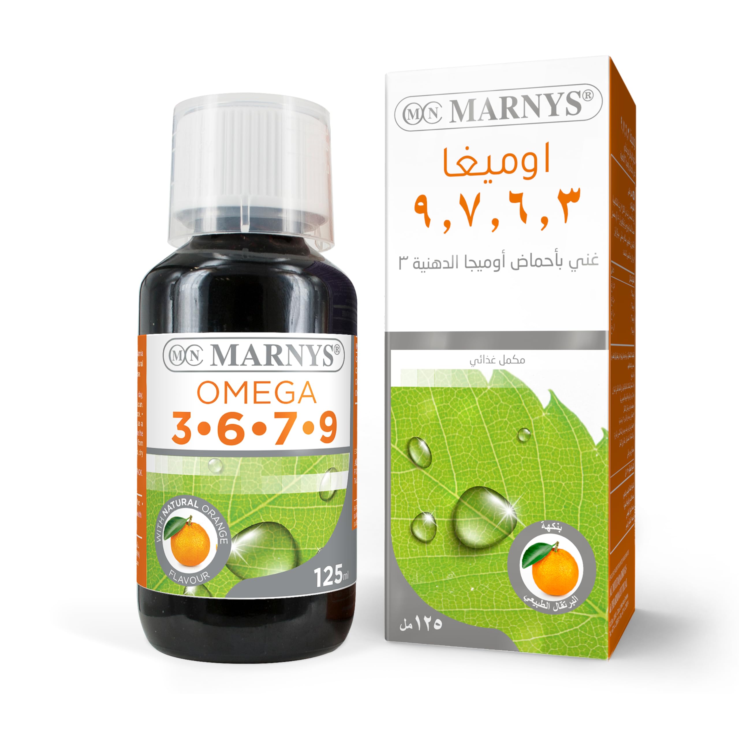 MARNYS Omega 3-6-7-9 Liquid 125ml, Complete Essential Fatty Acids Food Supplement with Omega 3, 6, 7 & 9 to Support Heart, Brain & Overall Wellbeing, Great-Tasting Family Liquid