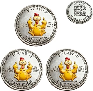 The F-CAW-F Coin— for Those Who Laugh at Life and Give Zero Fucks，The F-Caw-F “Last Fuck” Coin Funny Middle Finger Chicken Coin,Novelty Collectible Challenge Coin Gag Gift for Adults (3pcs)