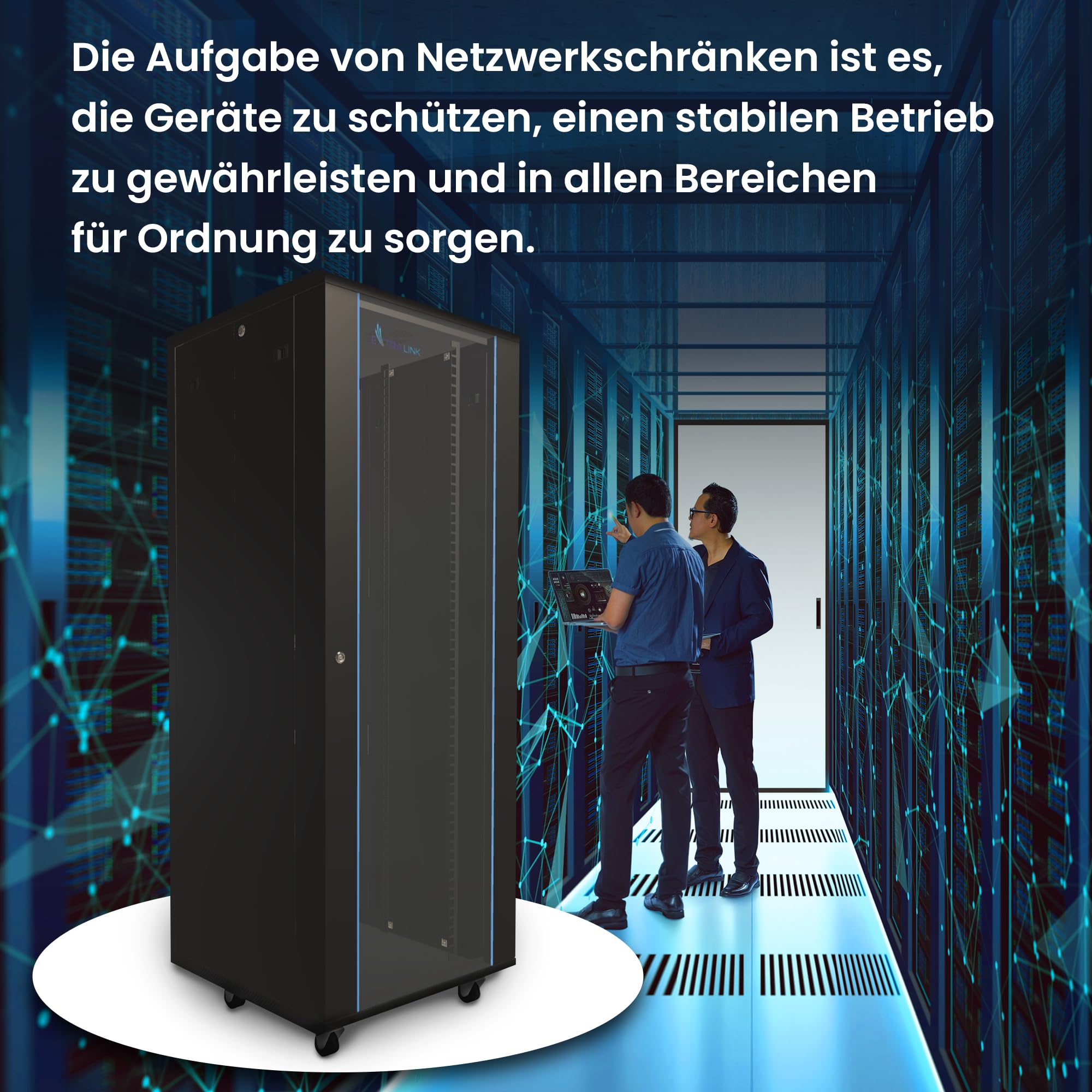 Netzwerkschrank 19 Zoll 42 HE 600x800 freistehend abnehmbare Seitenwände selbstmontierender Rahmen Serverschrank 19 Zoll für Switches UPS Server gehärtetes Glas Schwarz Rack 19 Zoll