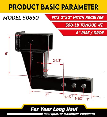 Miniatura 4 de MaxxHaul 50650 Elevador de enganche de remolque para receptores de 2 pulgadas con elevacióncaída de 6 pulgadas