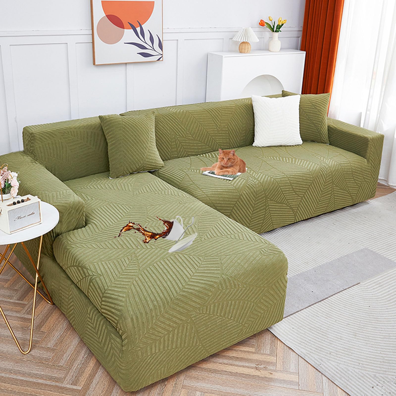 Sofa überzug L Form Wasserdicht,2 Stück Couch überzug Ecksofa L Form Rechts Links, Jacquard Chaiselongue Sofa Schonbezug ,Sofabezug Sofahusse Couchbezug für Sektionssofa (Green 1, 2seats+3seats)