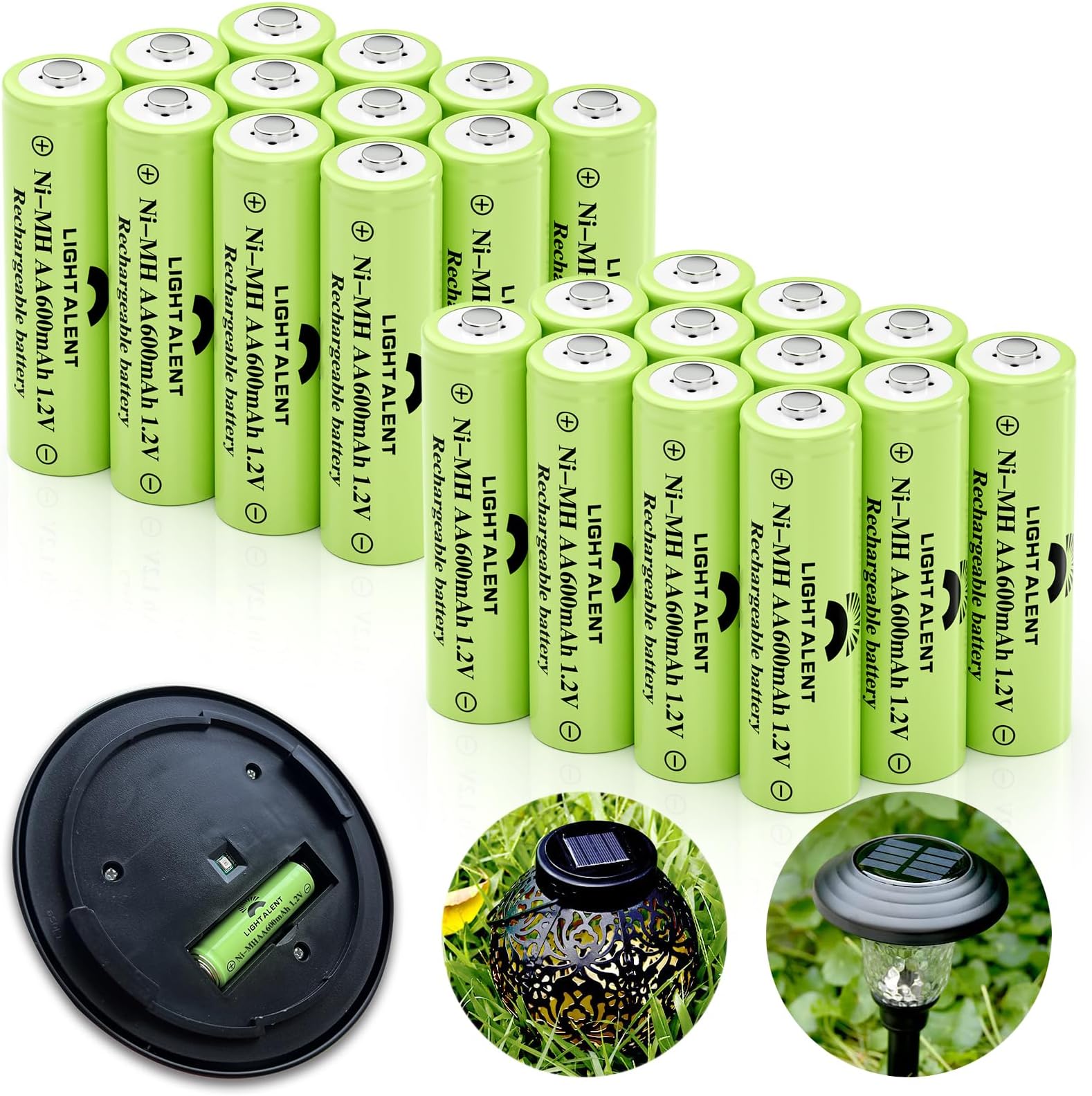 Ni-MH AA Rechargeable Batteries, Double A High Capacity 1.2V Pre-Charged Battery for Outdoor Solar Lights (AA-600mAh-24pack)ClimeCo Certified