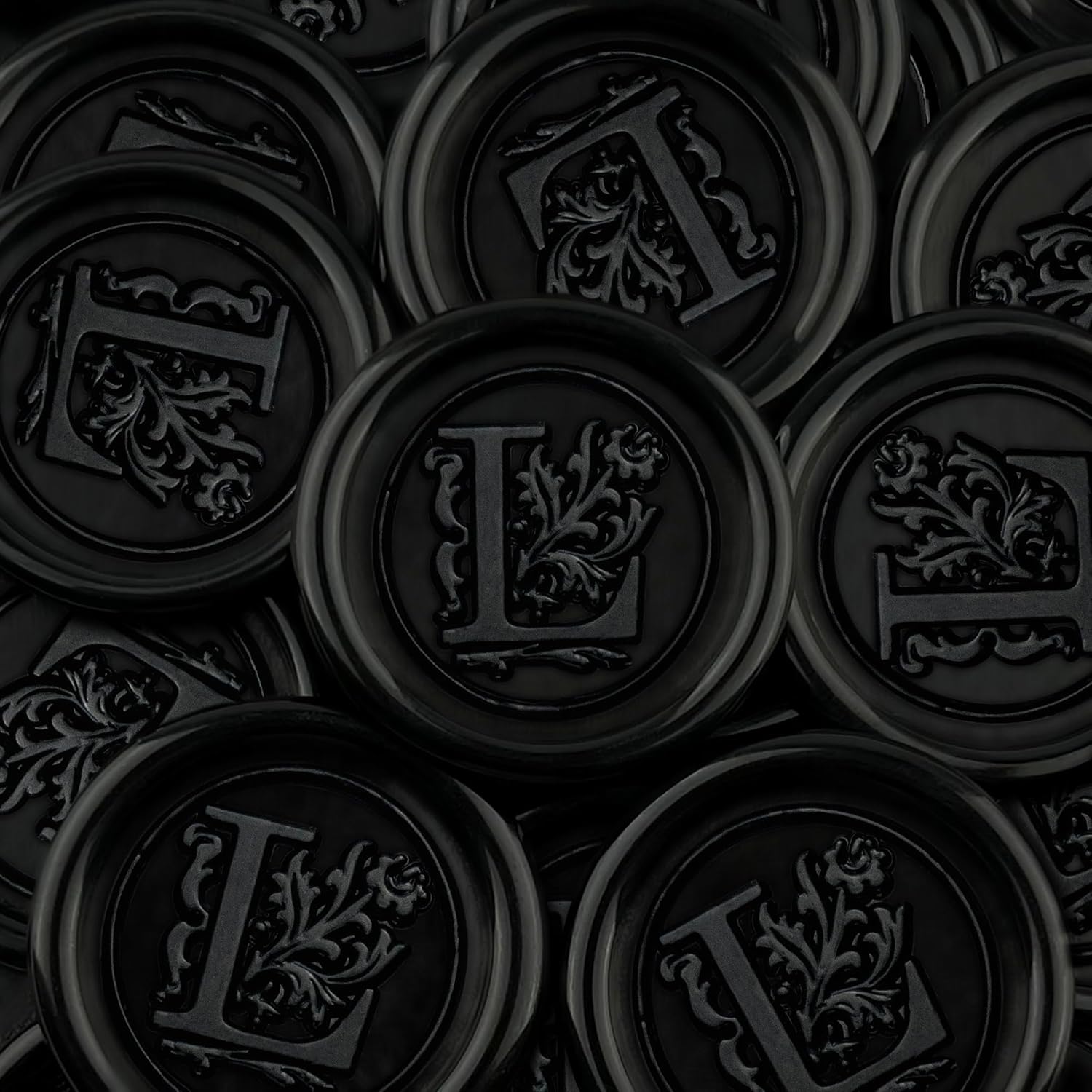 100Pcs Black Wax Seal Stickers Handmade Envelope Seals Self Adhesive Letter Wax Stickers for Wedding Party Invitations, Envelope, Gift Wrap, Christmas(Initial L, Black)