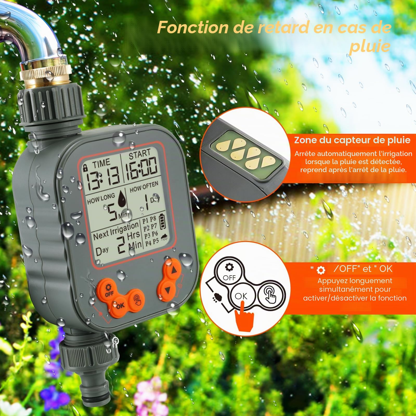 30M Tuyau Système d'irrigation et Programmateur Arrosage, Kit d'irrigation Goutte Kit Arrosage Automatique, 8 programmes Grand Écran LCD pour Jardin Pelouse Serre Plantes Potager
