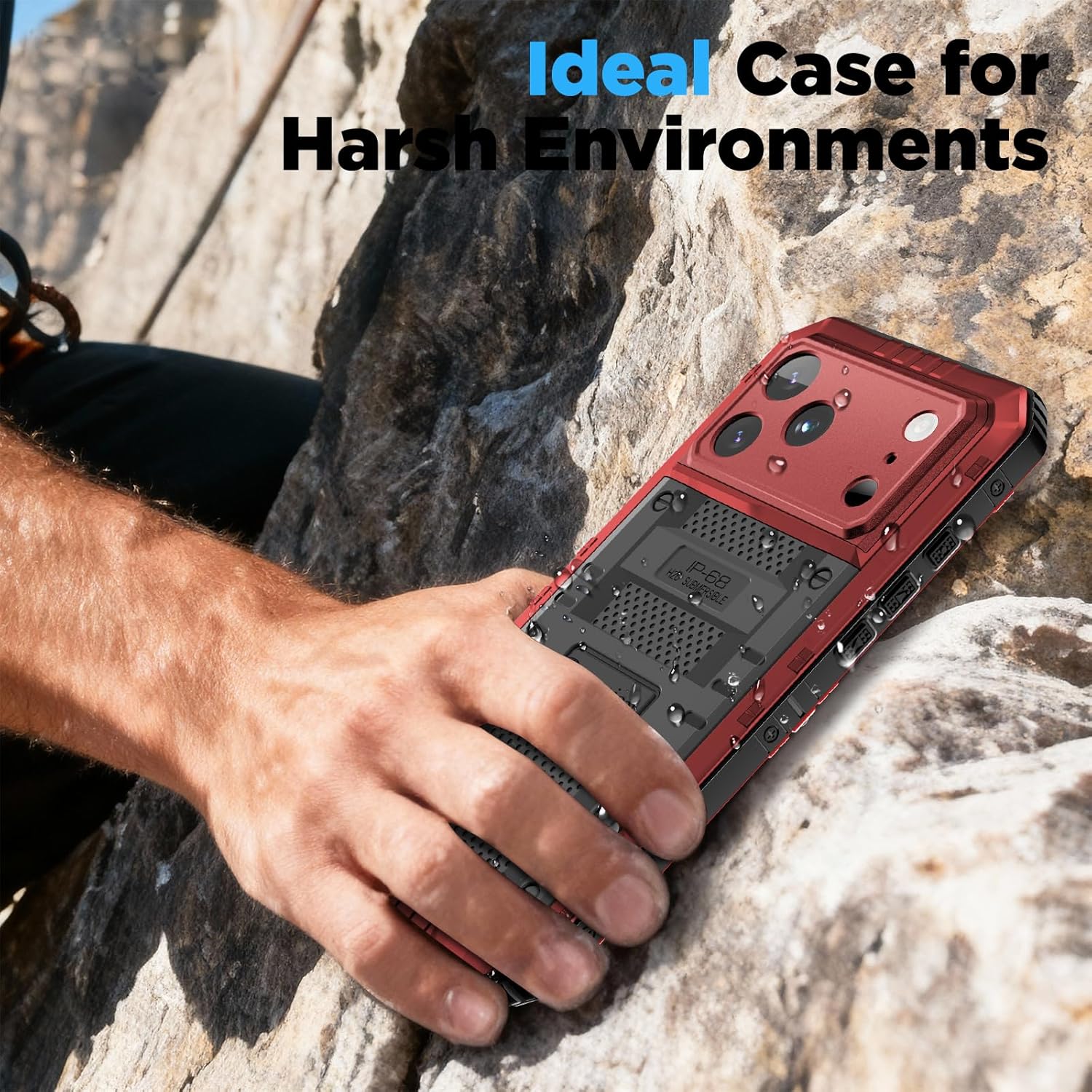 Beasyjoy for iPhone 17 Pro Max Case Waterproof, Heavy Duty Metal Case with Built-in Screen Protector, Full Body Rugged Military Grade Shockproof Dustproof Cover for Construction Outdoor 6.9", Red