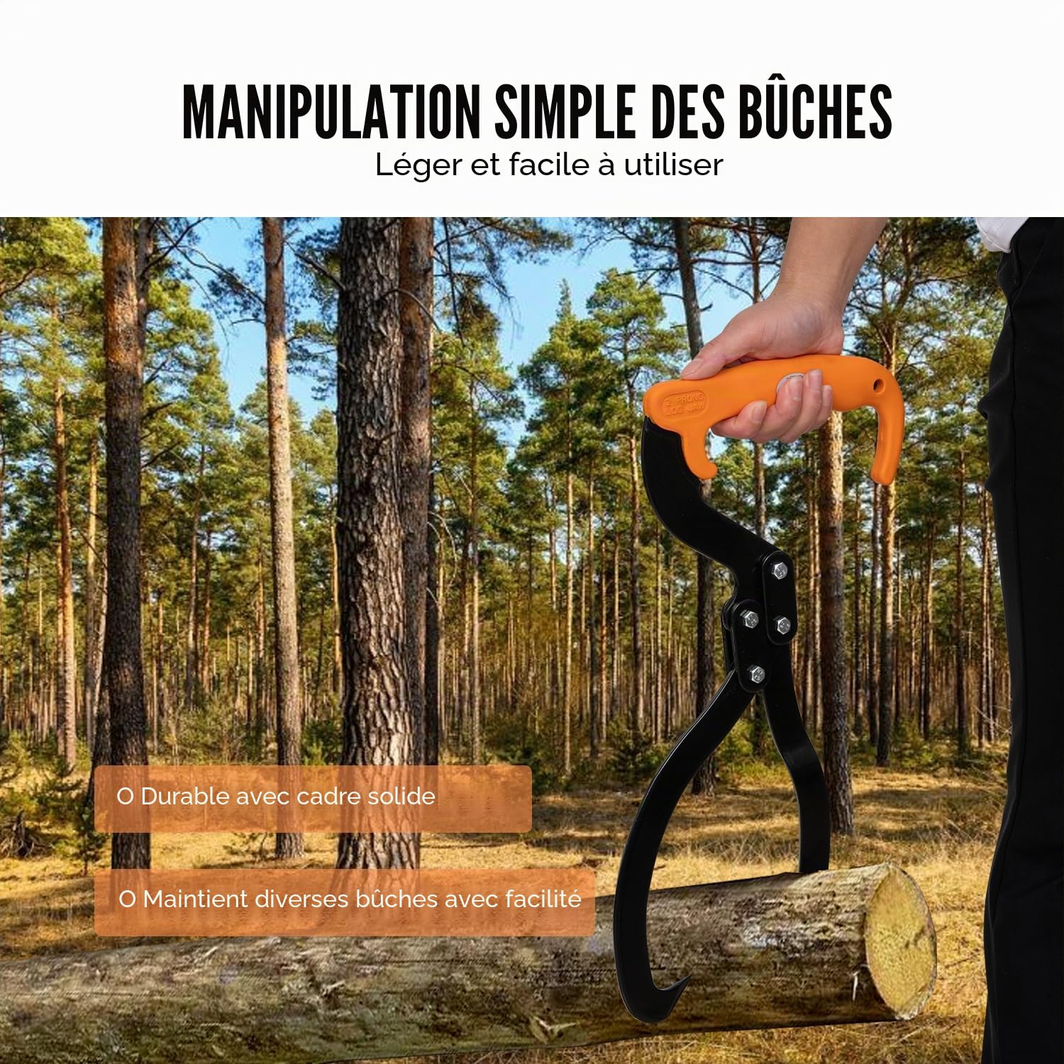 TOPWAY Pince à Bûches de 300 mm, Pinces de Levage de Grumes, Acier au Carbone, Manche en TPR, Outil Forestier pour Tirer, Soulever et Déplacer des Morceaux de Bois 331231