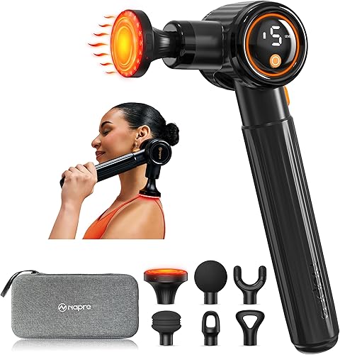NAPRE Pistola de masaje con calor, pistola de masaje de tejido profundo con mango de extensión y 3 ángulos ajustables, masajeador de espalda de