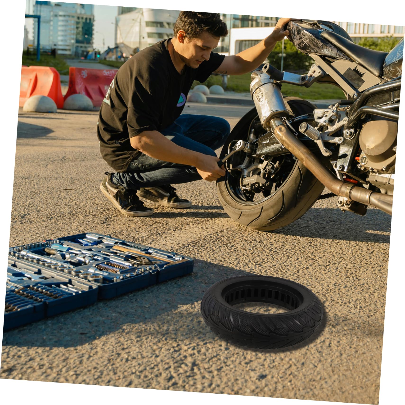Roue de Rechange pour Scooter Électrique 8 Pouces en Caoutchouc Noir