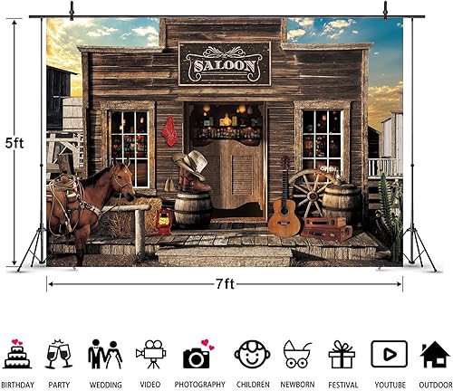 Miniatura 3 de Imirell Western Saloon - Telón de fondo de vaquero de 7 pulgadas de ancho x 5 pies de alto, estilo campestre vintage, rancho del oeste, Texas Vaque