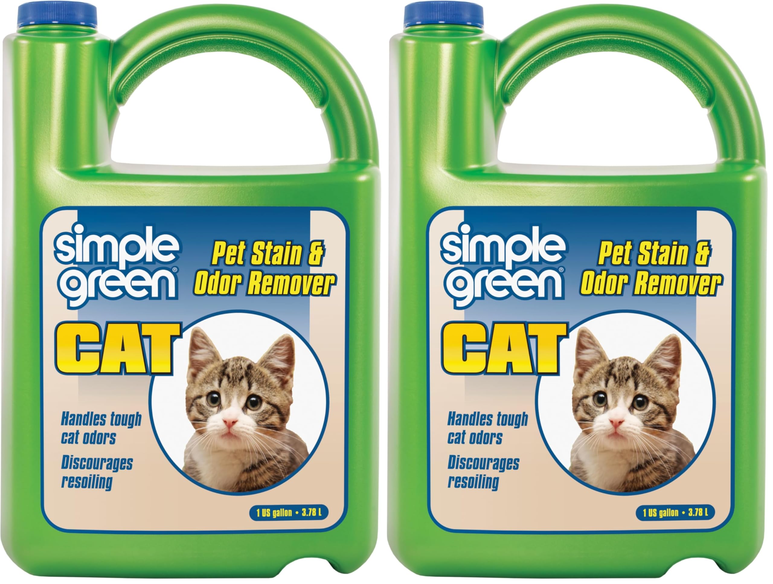 Simple Green Cat Stain & Odor Remover - Enzyme Cleaner for Cat Urine, Feces, Blood, Vomit (1 Gallon Refill) (Pack of 2)