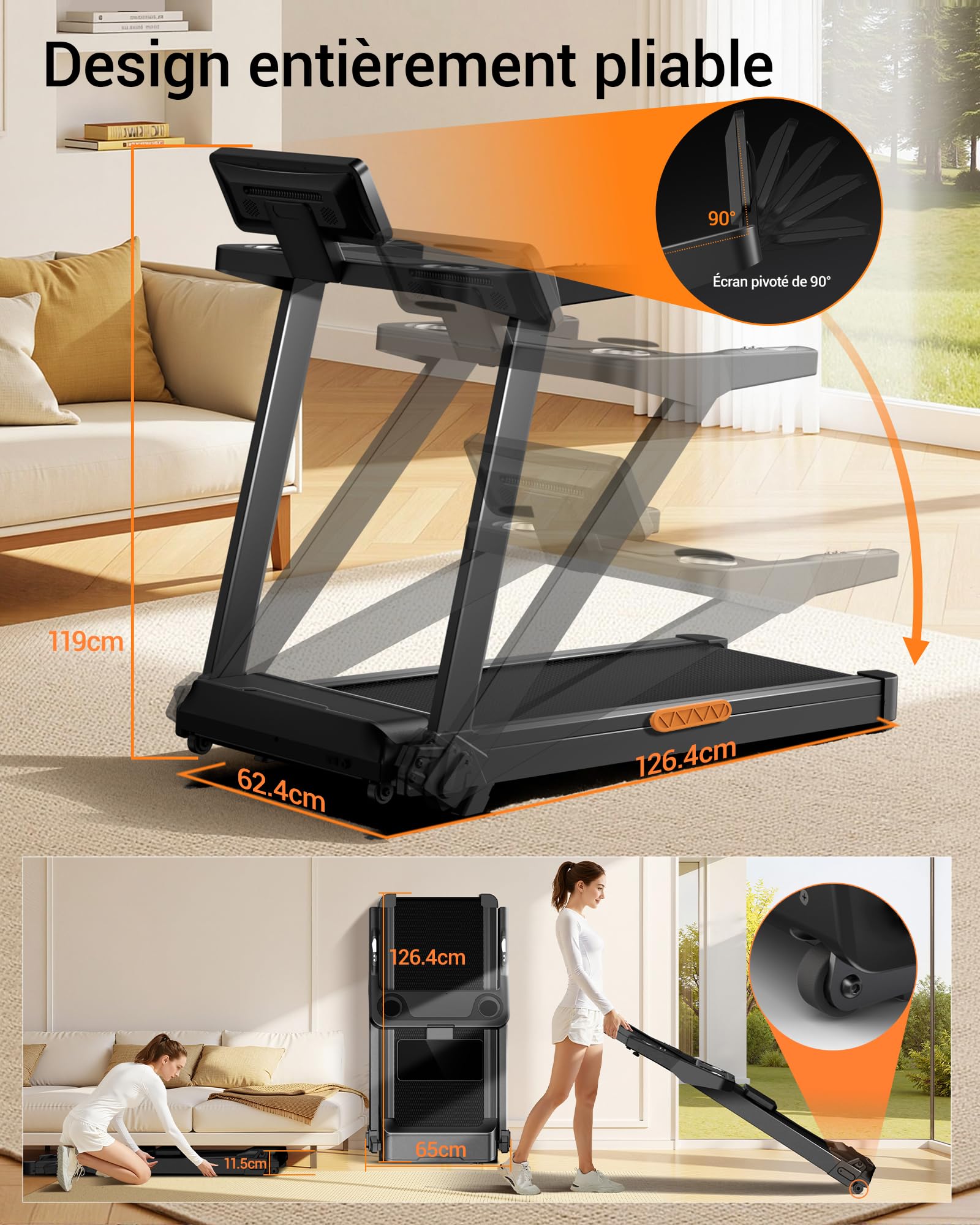 LONTEK Tapis de Course Pliable Inclinable 16% 14KM/H 3,5CV avec Fréquence Cardiaque Affichage LED Charge Max 180KG Compact