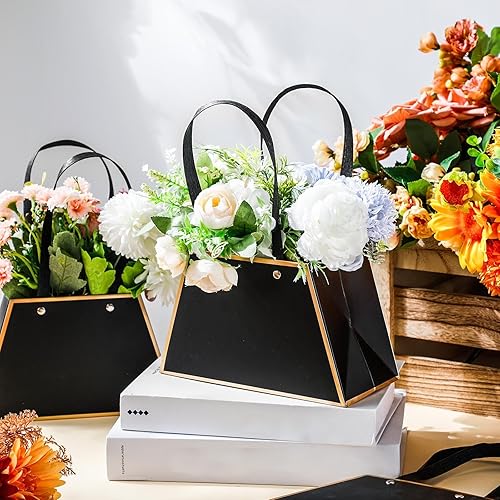 Miniatura 7 de Noveread 24 bolsas de regalo florales para el día de San Valentín, bolsa de papel de regalo portátil para ramo con asa, cajas de flores impermeables